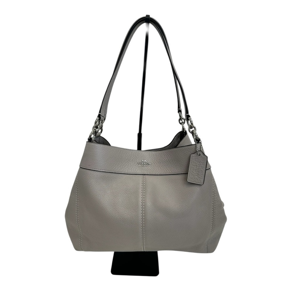 COACH Lexy Grey Birch Pebble Leather Shoulder Bag Large Silver Hardware NWT $398